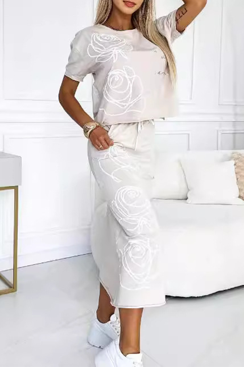 AS | Casual Street Letter Print Floral Pocket Lace Up O Neck Short Sleeve Two Pieces (3 Colours)