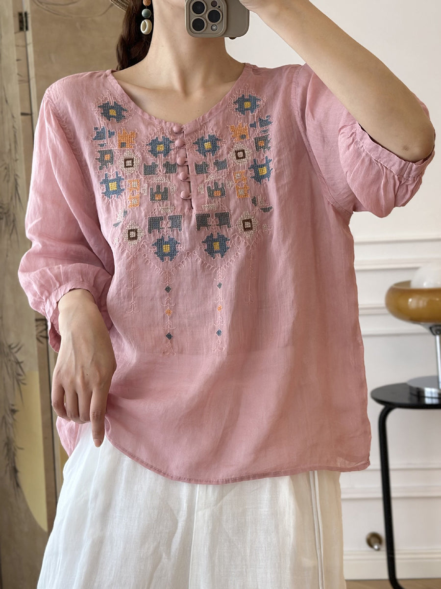 AS | Dámská letní etnická výšivka Ramie Shirt