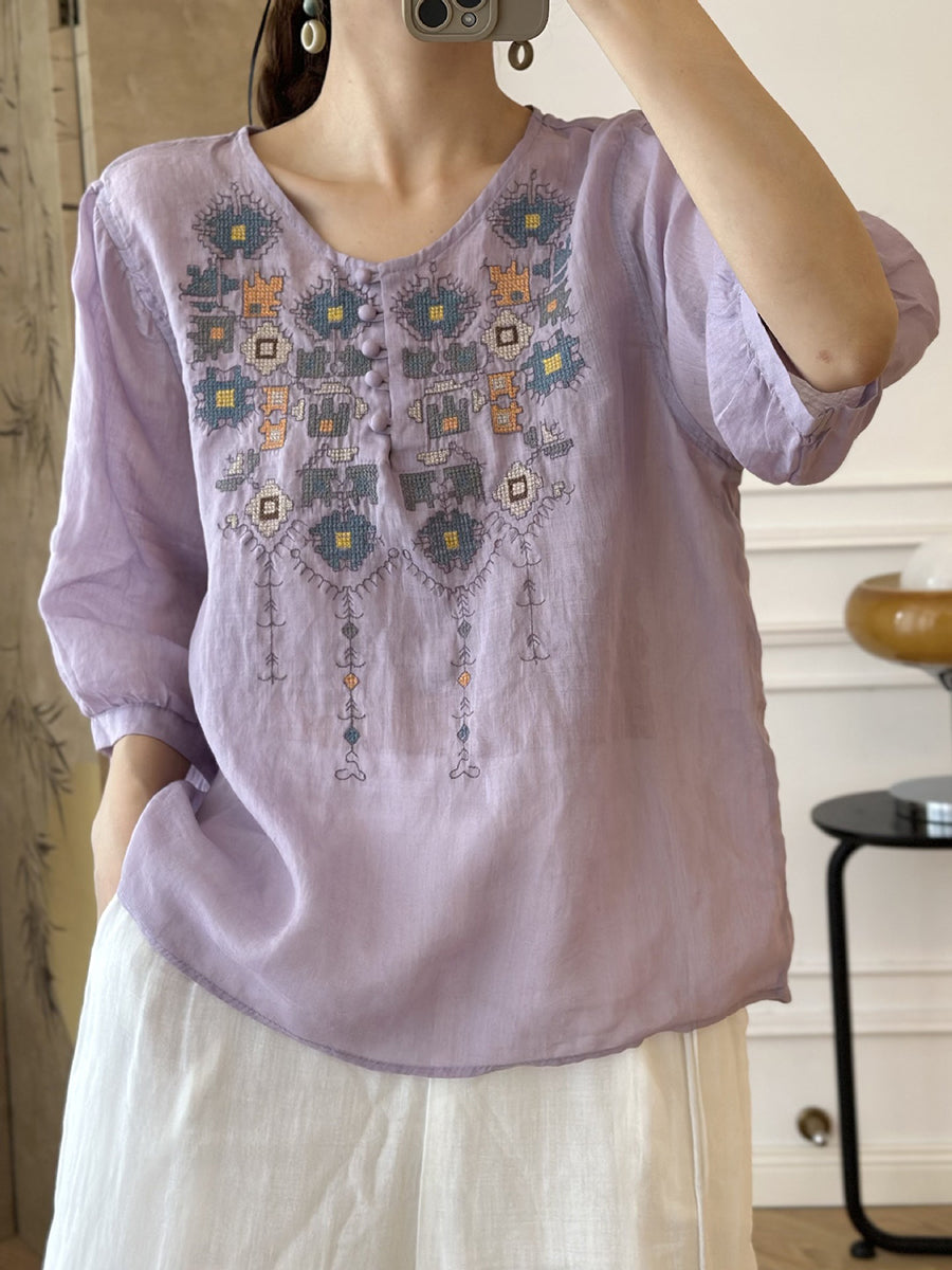 AS | Dámská letní etnická výšivka Ramie Shirt