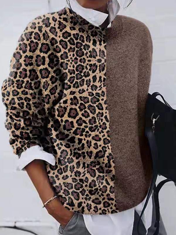 AS | Elegantní leopardí svetr s patchworkovým vzorem pro ženy
