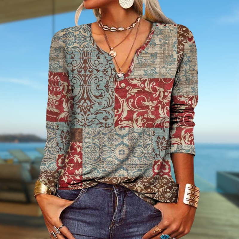 AS | Top s dlouhým rukávem a boho patchworkovým potiskem
