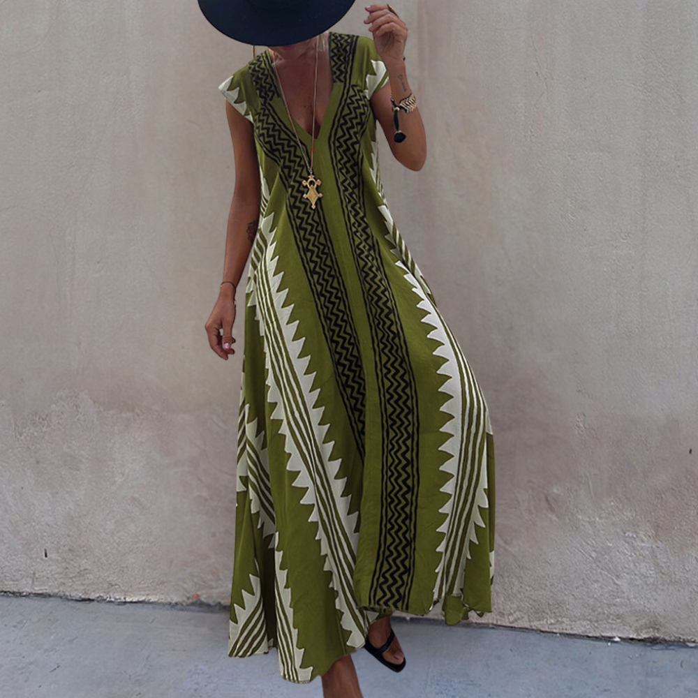 AB | Dlouhé dámské boho šaty s geometrickým potiskem