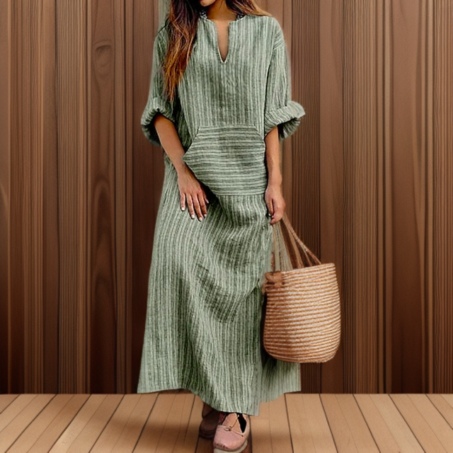 AS | Hailey┃Vintage maxi šaty s pruhovaným výstřihem