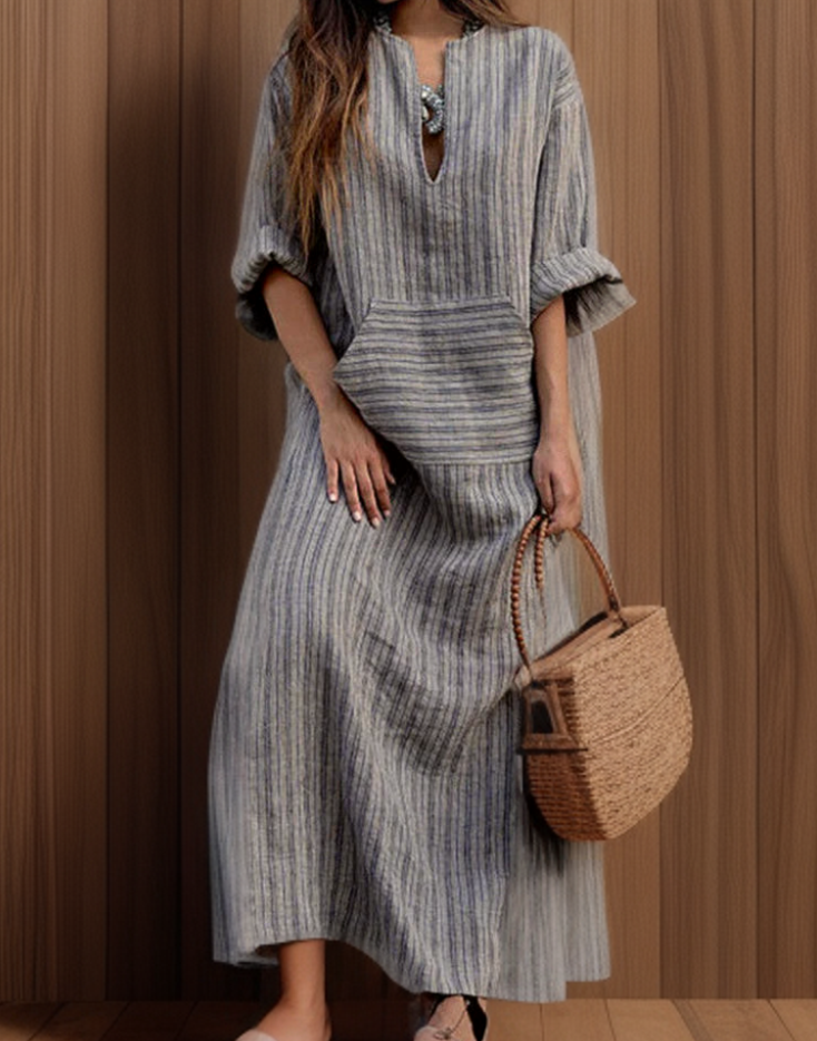 AS | Hailey┃Vintage maxi šaty s pruhovaným výstřihem