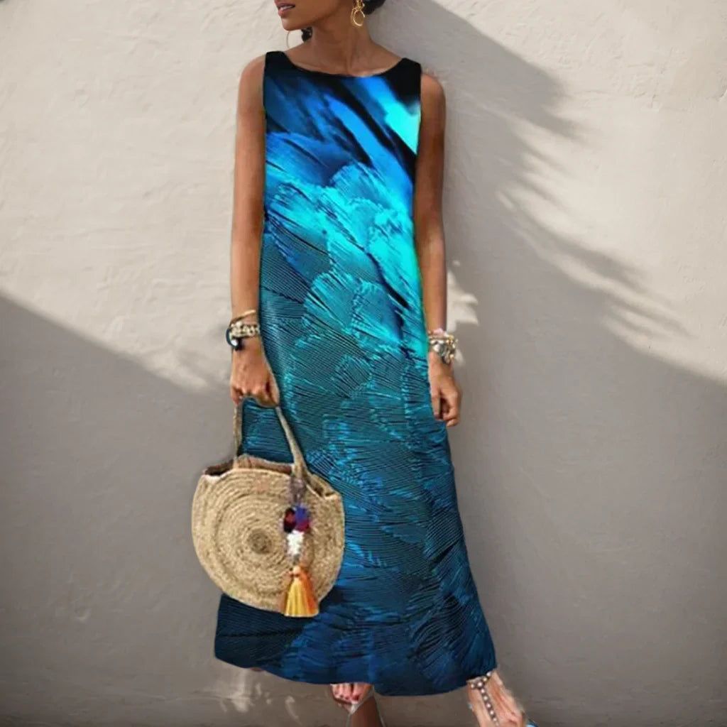 AS | Vintage květinové tištěné ženy bez rukávů Sundress letní volné příležitostné plážové dlouhé šaty Dámy Bohemia Maxi šaty Party Vestidos