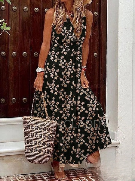 AS | Dámské šaty Dlouhé šaty bez rukávů s boho potiskem