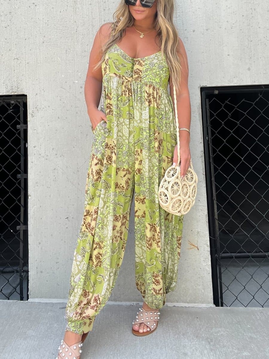 AS | Plus Size Patchwork Print Loose Jumpsuit (volný overal)