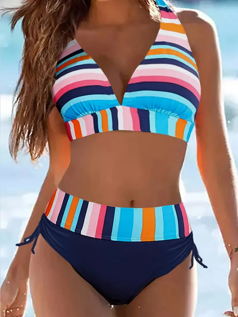 AS | Barevné pruhované bikiny se šňůrkou na zavazování