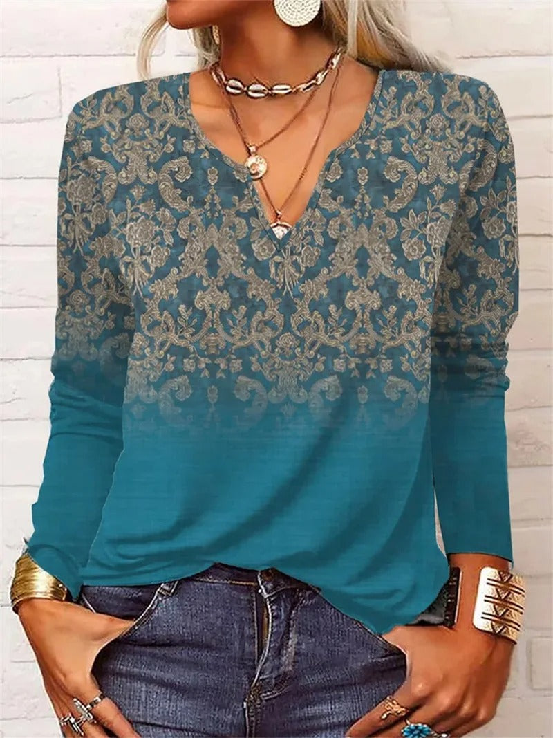 AS | Top s dlouhými rukávy a boho patchworkovým potiskem