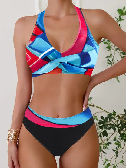 AS | Stylové bikiny s náhodným potiskem Halter Cross