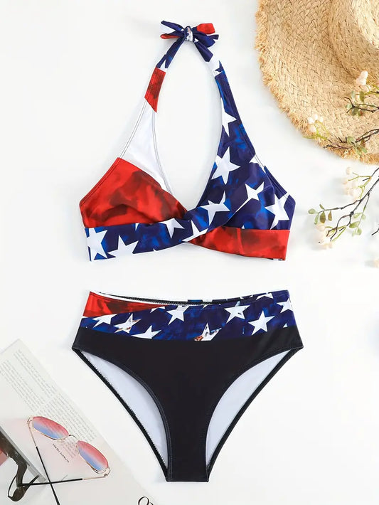 AS | Stylové bikiny s náhodným potiskem Halter Cross