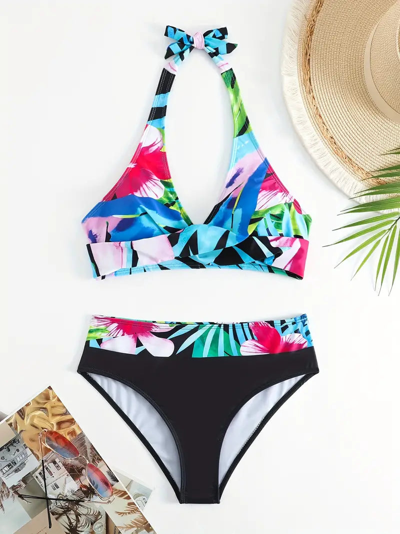 AS | Stylové bikiny s náhodným potiskem Halter Cross
