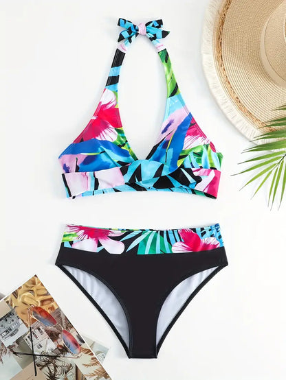 AS | Stylové bikiny s náhodným potiskem Halter Cross