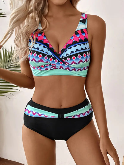 AS | Módní a elegantní bikiny s náhodným potiskem a výstřihem do V