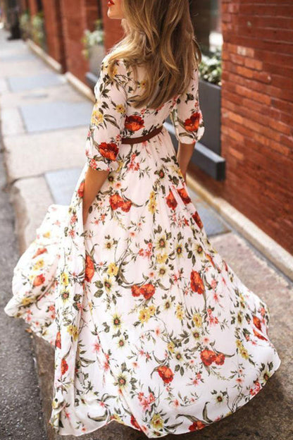 AS | Módní elegantní tisk patchwork O krku A Line šaty