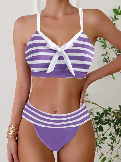 AS | Sexy bikiny s pruhovaným potiskem a uzlem do V