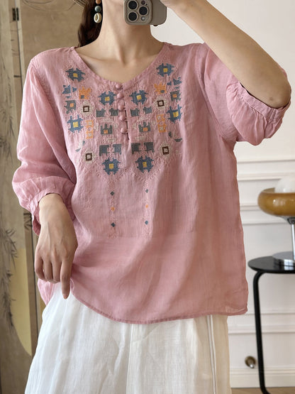 AS | Dámská letní etnická výšivka Ramie Shirt