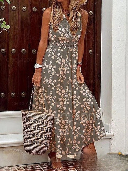 AS | Dámské šaty Dlouhé šaty bez rukávů s boho potiskem