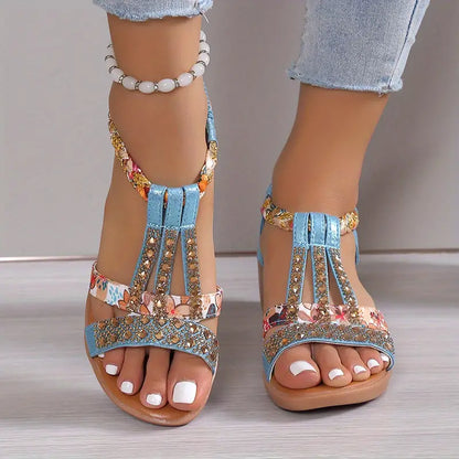 AS | Boho glam sandály na klínku s kamínky