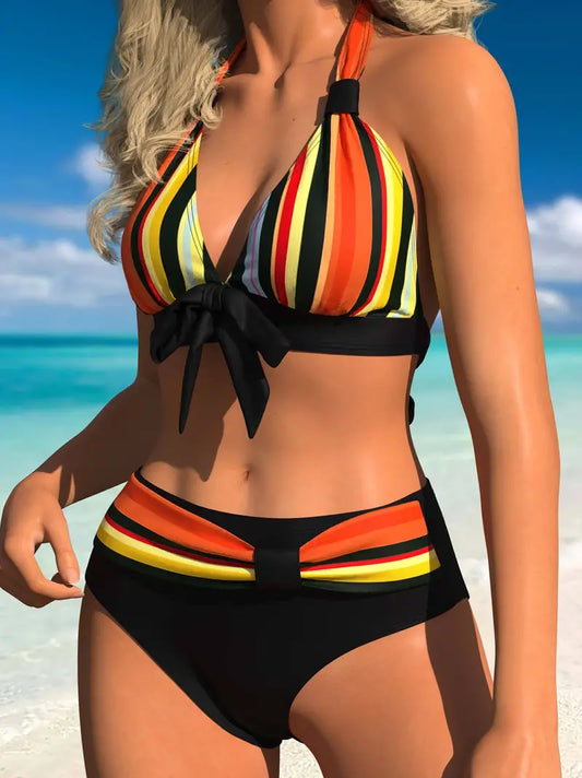 AS | Barevné pruhované bikiny se šňůrkou na zavazování