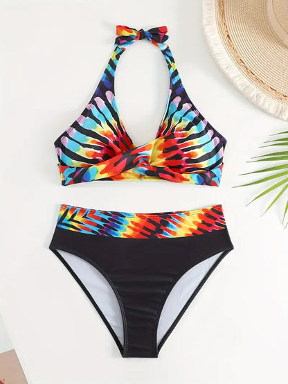 AS | Stylové bikiny s náhodným potiskem Halter Cross