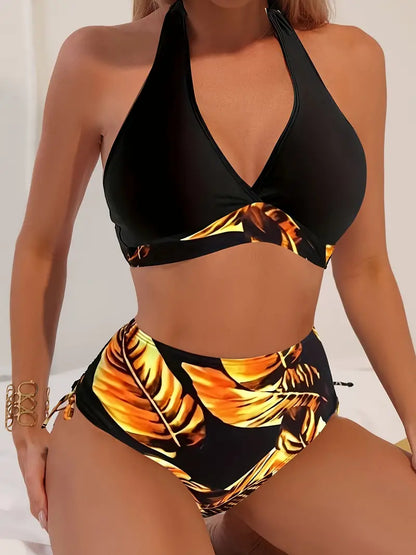 AS | Stylové bikiny s tropickým potiskem listů na ramínku