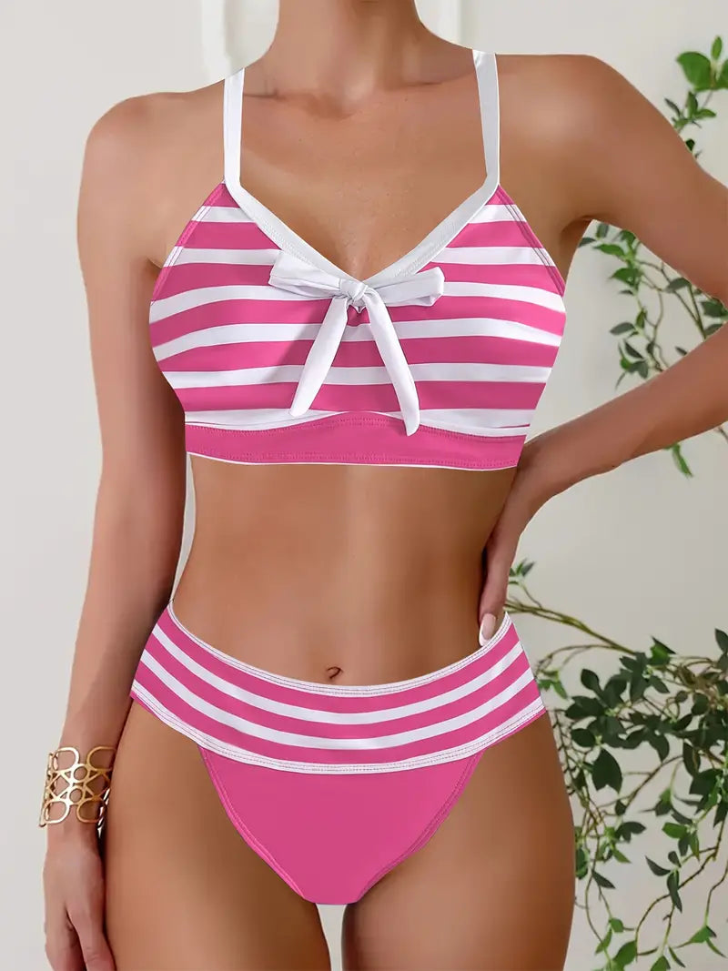 AS | Sexy bikiny s pruhovaným potiskem a uzlem do V