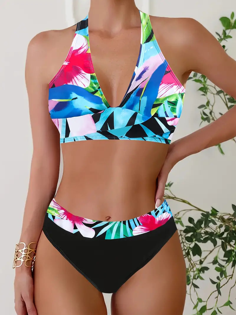 AS | Stylové bikiny s náhodným potiskem Halter Cross