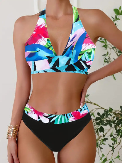 AS | Stylové bikiny s náhodným potiskem Halter Cross