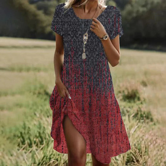 AS | Letní bohémské šaty pro ženy V-Neck krátký rukáv květina vytištěné Beach Holiday šaty ženy Maxi šaty Boho
