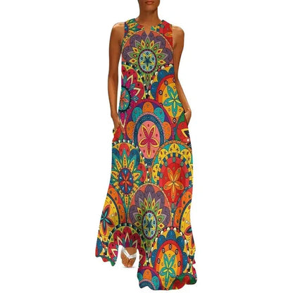 AS | Květinová síla Dámské šaty Letní retro květinový tisk Street Wear Bohemia Dlouhé šaty Dámské bez rukávů Sexy Maxi šaty Velká velikost 3XL
