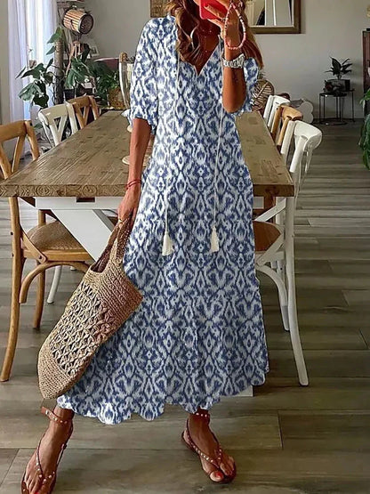 AS | Boho vzorované midi šaty s krátkými rukávy