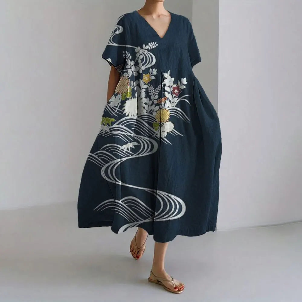 AS | Plus velikost volné letní šaty s kapsou a O-Neck Elegantní letní Maxi šaty