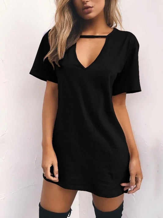 AS | Sexy elegantní šaty Wrap Deep V krku vystřižené volné šaty Dámské jednobarevné krátké rukávy Mini šaty Club Party Vestidos