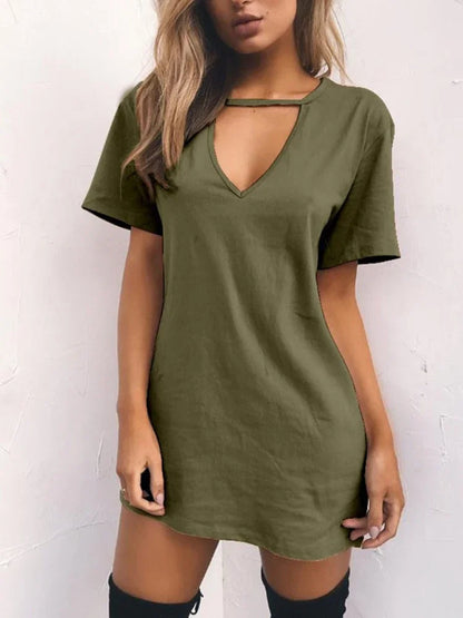 AS | Sexy elegantní šaty Wrap Deep V krku vystřižené volné šaty Dámské jednobarevné krátké rukávy Mini šaty Club Party Vestidos