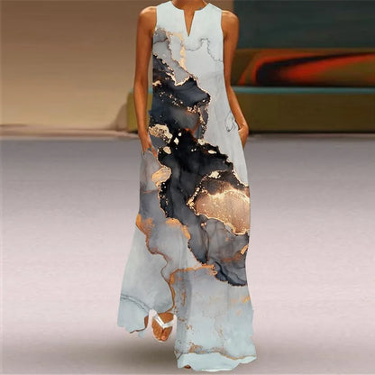 AS | Letní sexy Maxi šaty ženy bez rukávů V-Neck Robe Party 2025 Retro Loose Beach Vestidos Y2k S-5XL