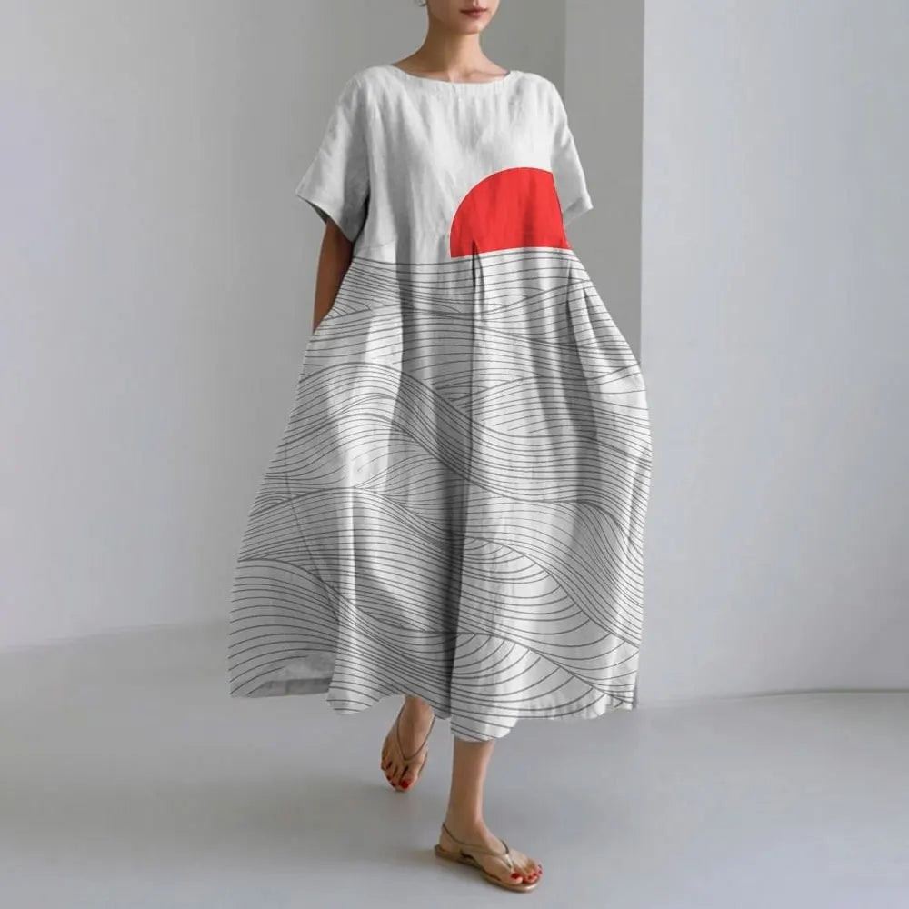 AS | Plus velikost volné letní šaty s kapsou a O-Neck Elegantní letní Maxi šaty