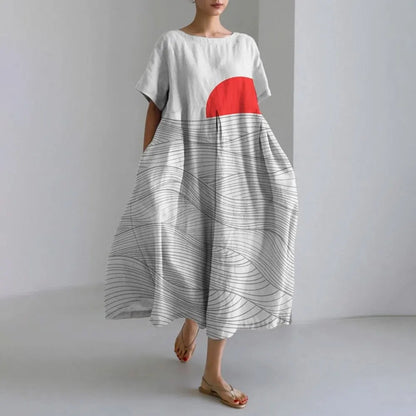 AS | Plus velikost volné letní šaty s kapsou a O-Neck Elegantní letní Maxi šaty