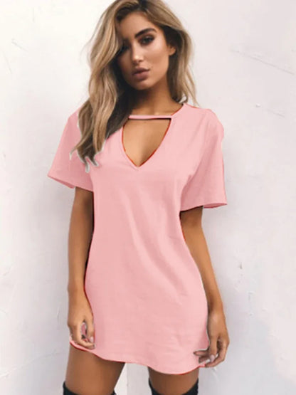AS | Sexy elegantní šaty Wrap Deep V krku vystřižené volné šaty Dámské jednobarevné krátké rukávy Mini šaty Club Party Vestidos