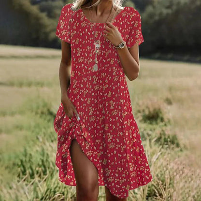 AS | Letní bohémské šaty pro ženy V-Neck krátký rukáv květina vytištěné Beach Holiday šaty ženy Maxi šaty Boho