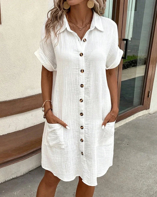 AS | Vintage ženy pevné mini šaty letní módní V-Neck tři Quater rukávy bavlněné plátěné šaty dámy příležitostné Holiday Vestidos