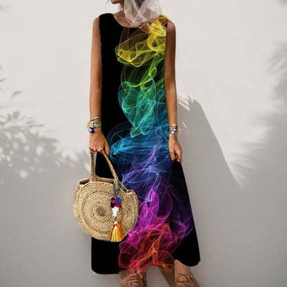 AS | Vintage květinové tištěné ženy bez rukávů Sundress letní volné příležitostné plážové dlouhé šaty Dámy Bohemia Maxi šaty Party Vestidos