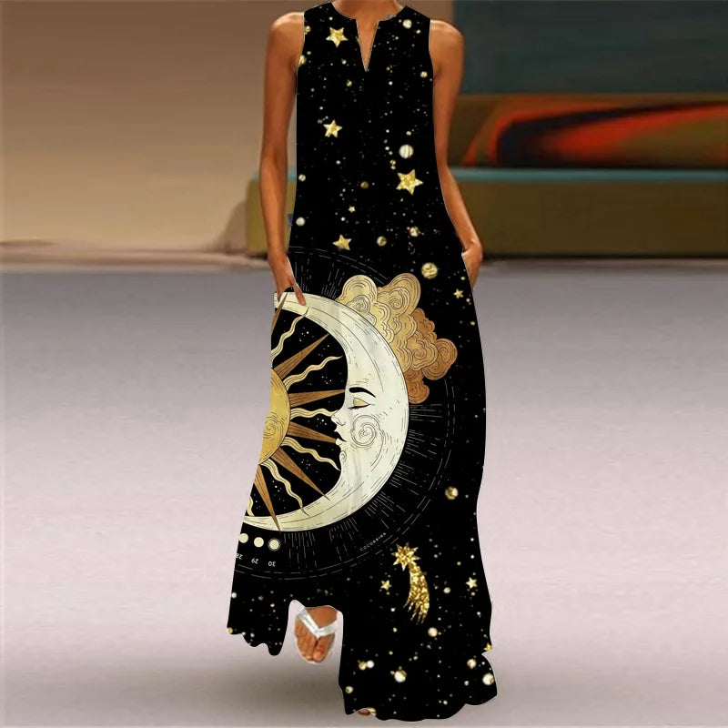 AS | Letní sexy Maxi šaty ženy bez rukávů V-Neck Robe Party 2025 Retro Loose Beach Vestidos Y2k S-5XL