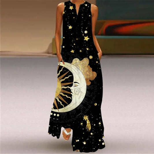 AS | Letní sexy Maxi šaty ženy bez rukávů V-Neck Robe Party 2025 Retro Loose Beach Vestidos Y2k S-5XL