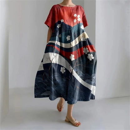 AS | Plus velikost volné letní šaty s kapsou a O-Neck Elegantní letní Maxi šaty