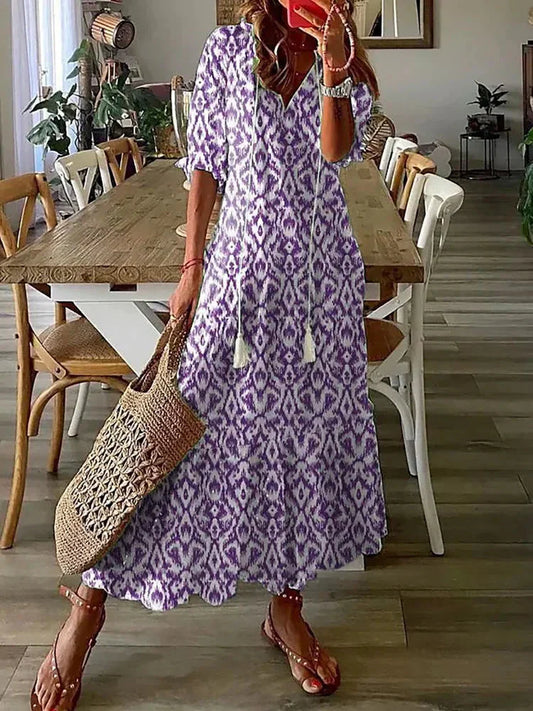 AS | Boho vzorované midi šaty s krátkými rukávy