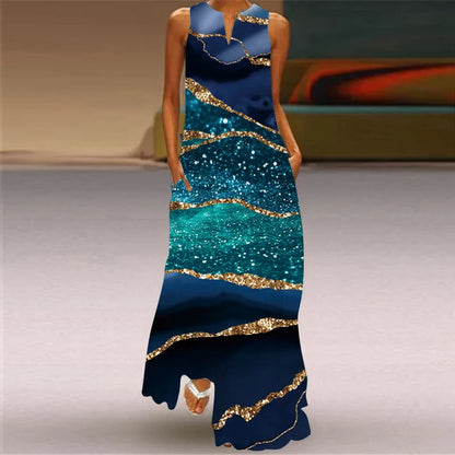 AS | Letní sexy Maxi šaty ženy bez rukávů V-Neck Robe Party 2025 Retro Loose Beach Vestidos Y2k S-5XL