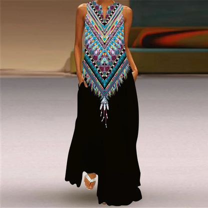 AS | Letní sexy Maxi šaty ženy bez rukávů V-Neck Robe Party 2025 Retro Loose Beach Vestidos Y2k S-5XL