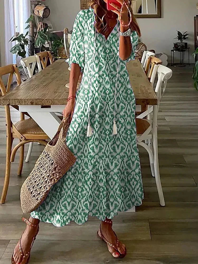 AS | Boho vzorované midi šaty s krátkými rukávy