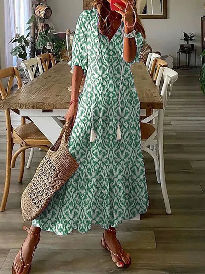 AS | Boho vzorované midi šaty s krátkými rukávy